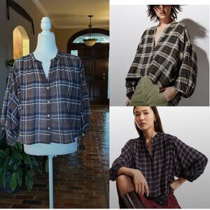 Material Girls Plaid oversized cropped balloon sleeve top szS/M
